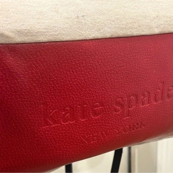 Kate Spade Red Leather & Cream Canvas Kent Stevie Shoulder Bag Satchel Sample - Picture 4 of 16